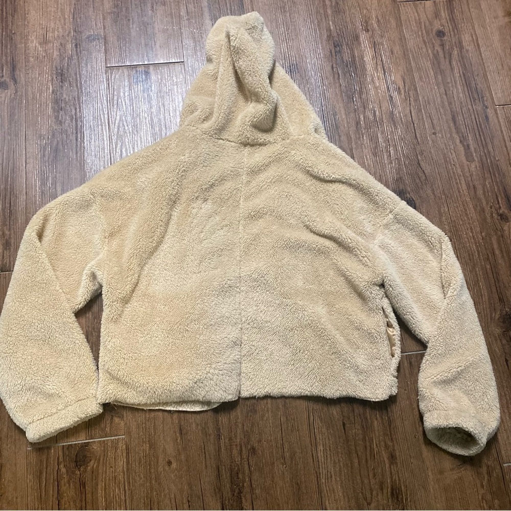 Zaful Teddy Bear Fleece Plush Crop Hoodie S View 3